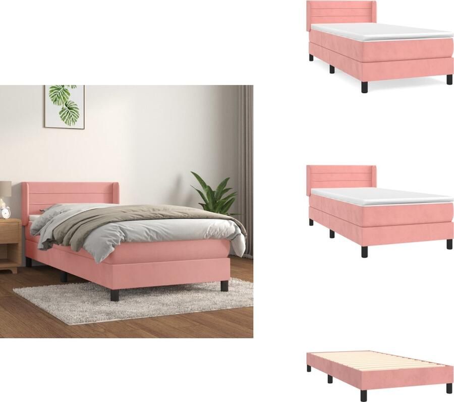 VidaXL Boxspringbed fluweel roze 203 x 93 x 78 88 cm pocketvering matras middelharde ondersteuning huidvriendelijk topmatras Bed
