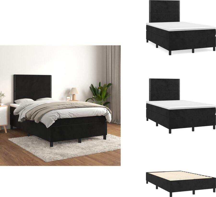 VidaXL Boxspringbed Zwart 203x120x118 128 cm Fluweel bekleding Verstelbaar hoofdbord Pocketvering matras Middelharde ondersteuning Huidvriendelijk topmatras Bed