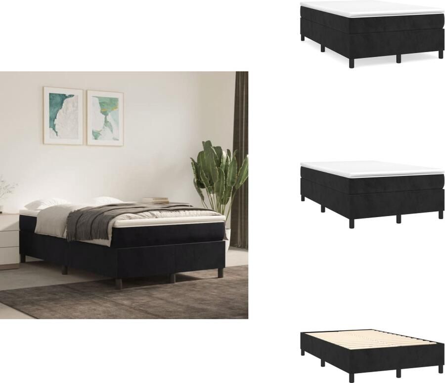 VidaXL Boxspringbed Zwart 203x120x118 128 cm Fluweel bekleding Verstelbaar hoofdbord Pocketvering matras Middelharde ondersteuning Huidvriendelijk topmatras Bed - Foto 2