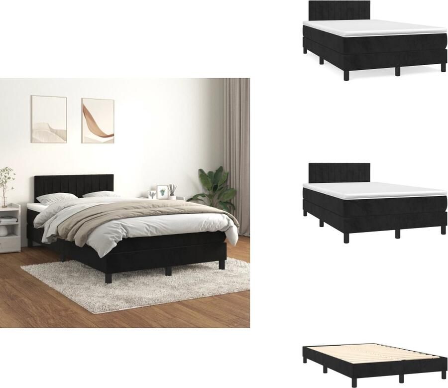 VidaXL Boxspringbed Zwart 203 x 120 x 78 88 cm Fluweel Verstelbaar hoofdbord Pocketvering matras Middelharde ondersteuning Huidvriendelijk topmatras Bed