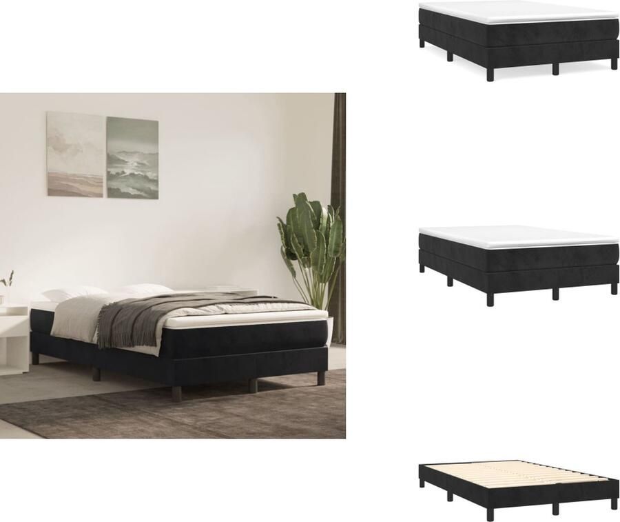 VidaXL Boxspringbed Zacht fluwelen bed met pocketvering matras Middelharde ondersteuning Huidvriendelijk topmatras Multiplex lattenbodem Zwart 203x120x25 cm Bed