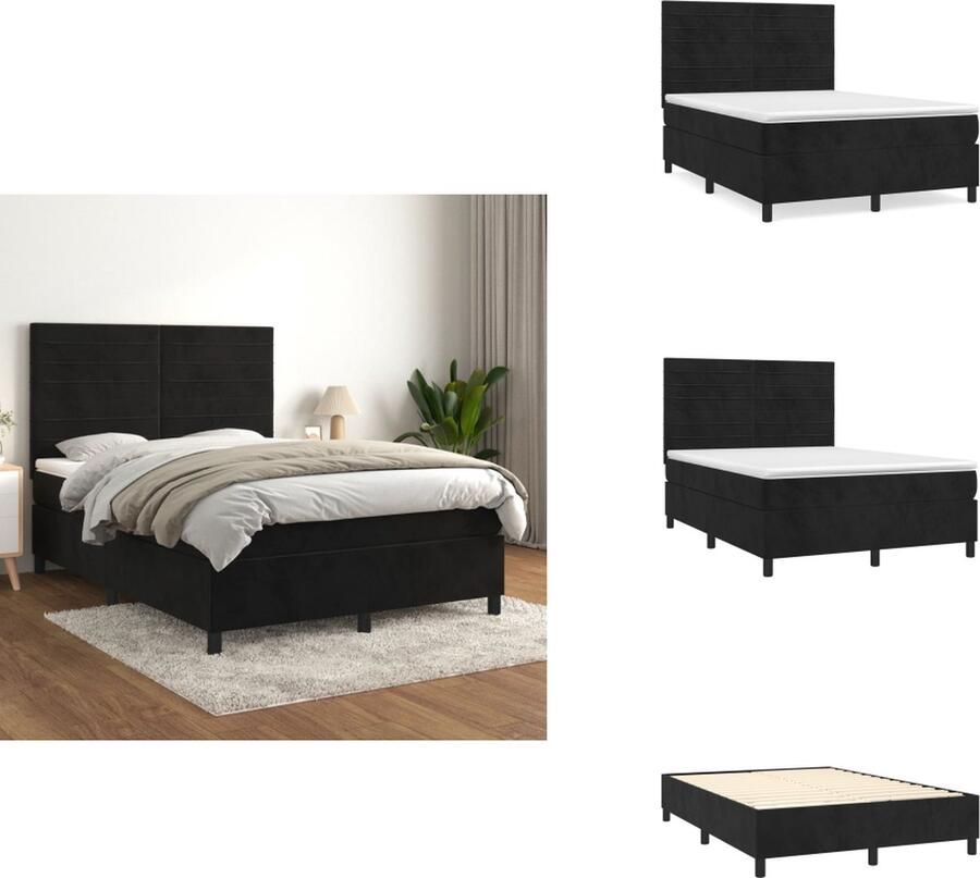 VidaXL Boxspringbed Zacht fluweel Praktisch hoofdbord Pocketvering matras Middelharde ondersteuning Huidvriendelijk topmatras Bed