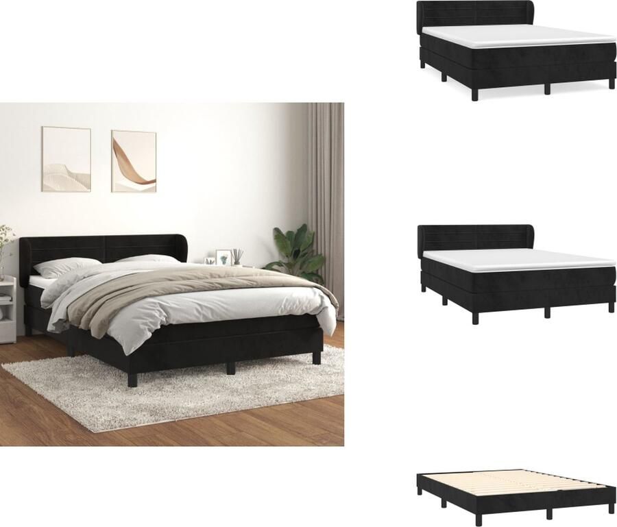 VidaXL Bed Zacht fluweel Praktisch hoofdbord Pocketvering matras Middelharde ondersteuning Huidvriendelijk topmatras 193x147x78 88 cm Kleur- zwart Levering bevat- 1 x bedframe 1 x hoofdbord met randen 1 x matras 1 x topmatras Bed