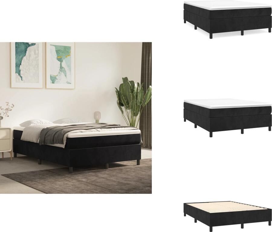 VidaXL Boxspringbed Zacht fluweel Pocketvering Middelharde ondersteuning Huidvriendelijk topmatras Multiplex lattenbodem Zwart 203x140x35cm 1 Bedframe 1 matras 1 topmatras Bed