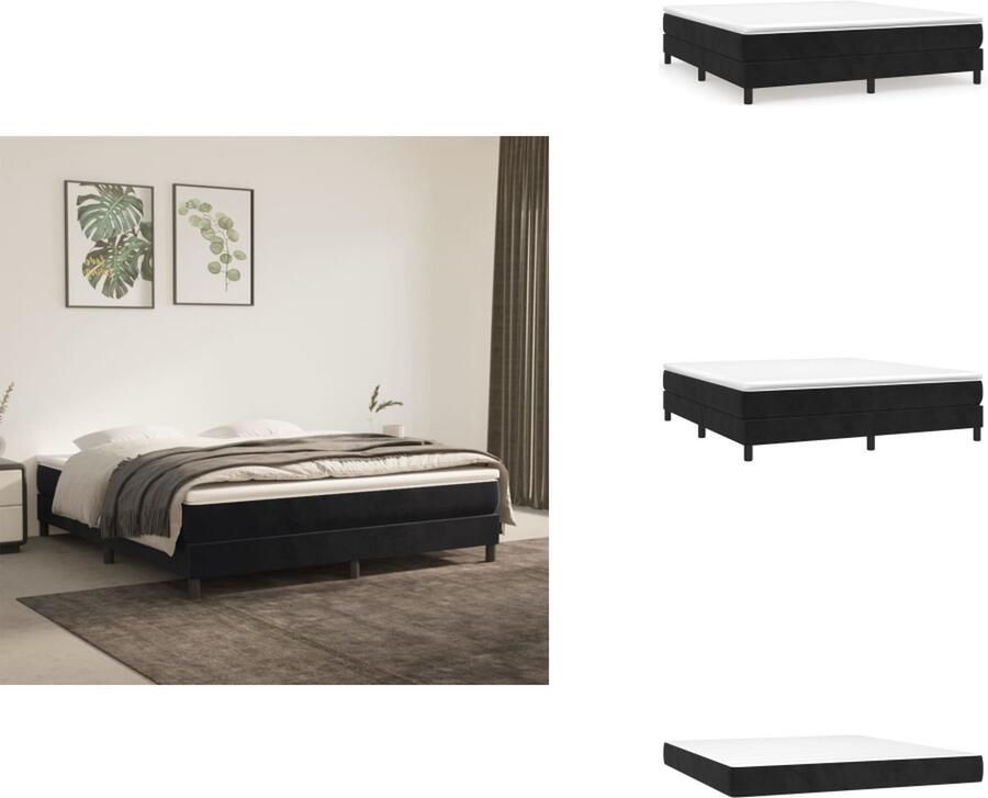 VidaXL Boxspringbed Zacht fluweel Pocketvering matras Middelharde ondersteuning Huidvriendelijk topmatras Multiplex lattenbodem Zwart 203 x 160 x 25 cm 160 x 200 x 20 cm 160 x 200 x 5 cm Bed
