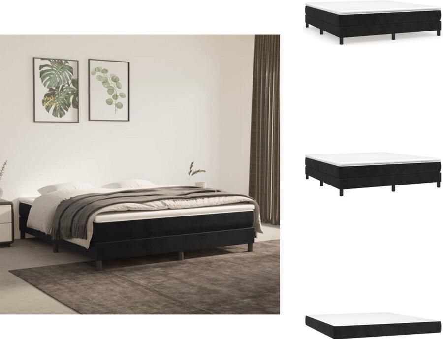 VidaXL Boxspringbed Zacht fluweel Pocketvering matras Middelharde ondersteuning Huidvriendelijk topmatras Multiplex lattenbodem Zwart 203 x 160 x 25 cm 160 x 200 x 20 cm 160 x 200 x 5 cm Bed - Foto 2