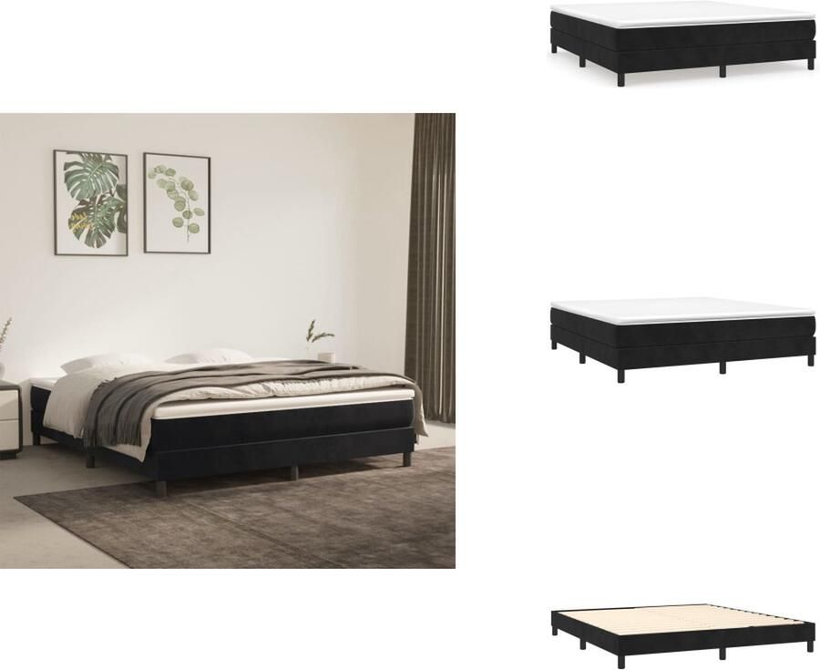 VidaXL Boxspringbed Zacht fluweel Pocketvering matras Middelharde ondersteuning Huidvriendelijk topmatras Multiplex lattenbodem Kleur zwart Afmetingen 203 x 180 x 25 cm Bed