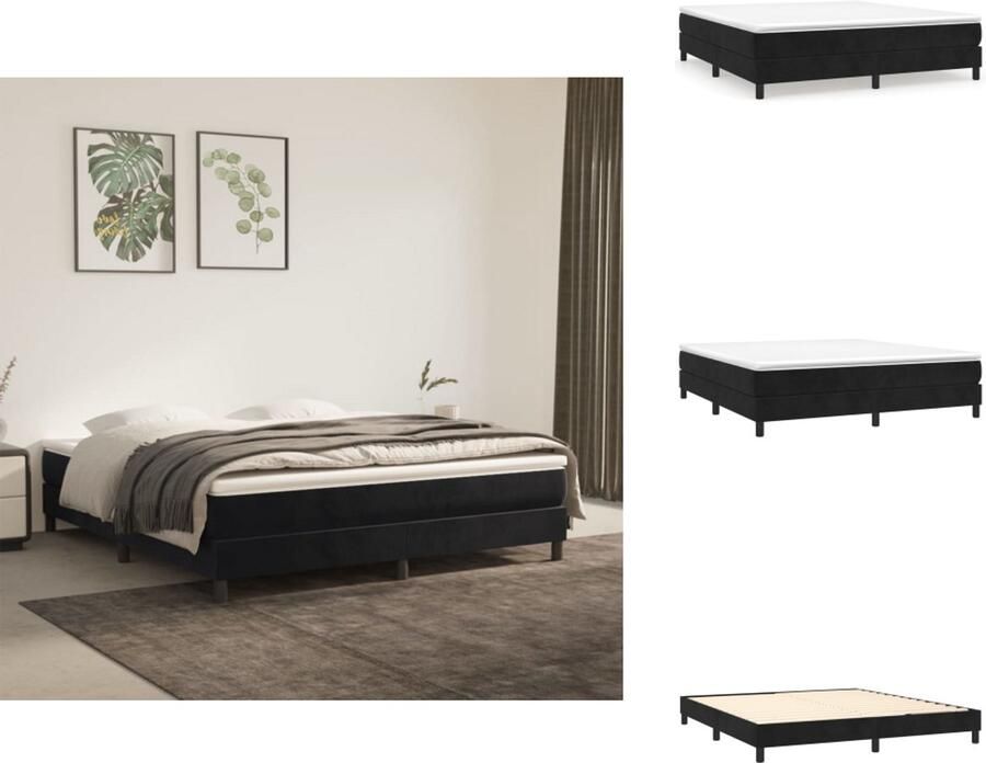 VidaXL Boxspringbed Zacht fluweel Pocketvering matras Middelharde ondersteuning Huidvriendelijk topmatras Multiplex lattenbodem Kleur zwart Afmetingen 203 x 180 x 25 cm Bed - Foto 2
