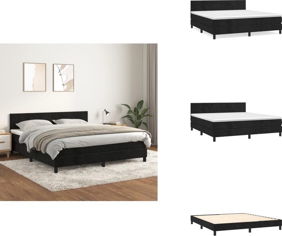 VidaXL Boxspringbed Zacht fluweel Praktisch hoofdbord Pocketvering matras Middelharde ondersteuning Huidvriendelijk topmatras Kleur- zwart Afmetingen- 203 x 180 x 78 88 cm Bed - Foto 2