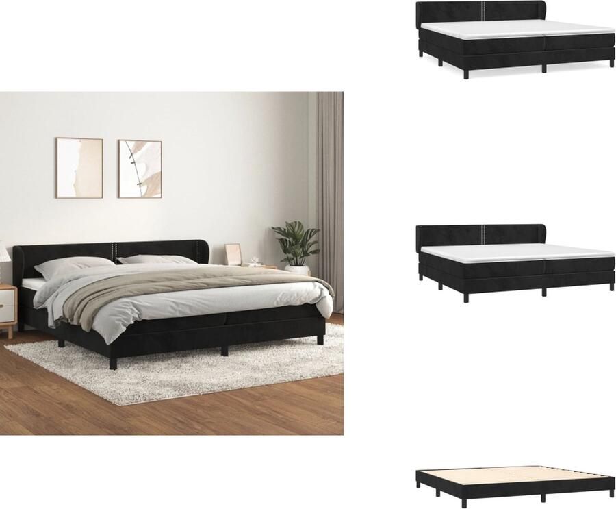 VidaXL Boxspringbed Fluwelen zacht Verstelbaar hoofdbord Pocketvering matras Middelharde ondersteuning Huidvriendelijk topmatras Kleur- zwart Afmetingen- 203 x 203 x 78 88 cm Bed