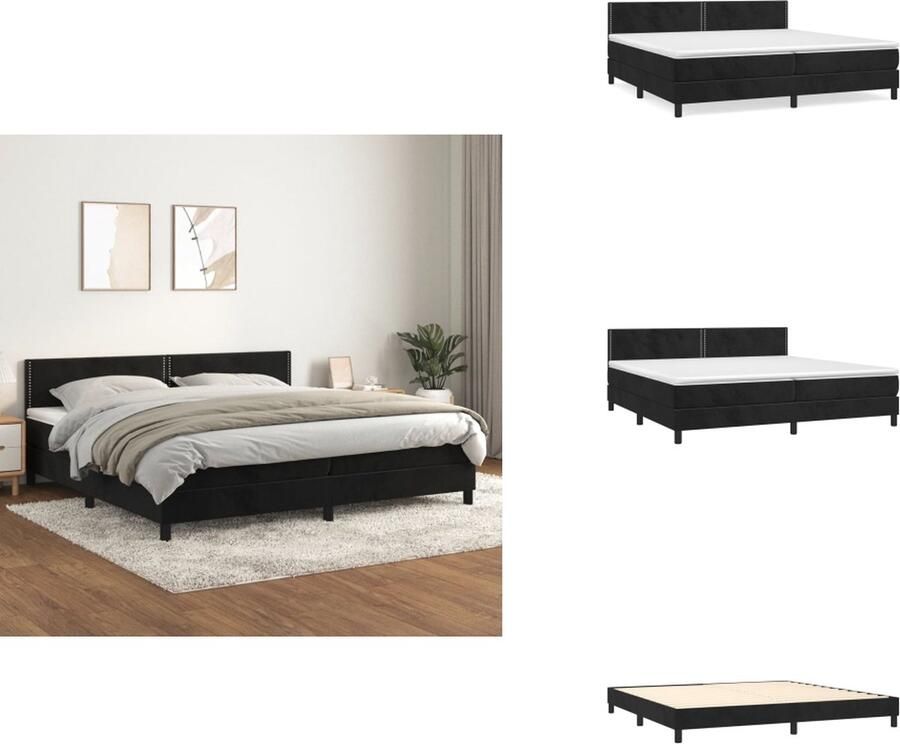 VidaXL Boxspringbed Zacht fluweel Praktisch hoofdbord Pocketvering matras Middelharde ondersteuning Huidvriendelijk topmatras 203 x 200 x 78 88 cm Zwart Bed