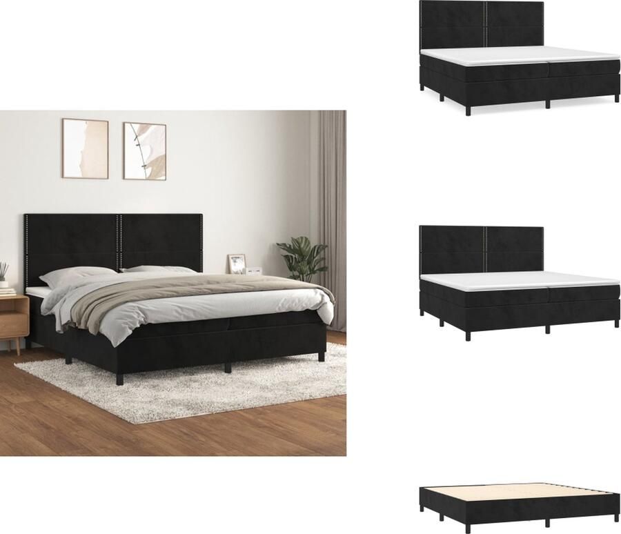 VidaXL Boxspringbed Zwart fluwelen stof Verstelbaar hoofdbord Pocketvering matras Middelharde ondersteuning Huidvriendelijk topmatras 203x200x118 128 cm Inclusief montagehandleiding Bed