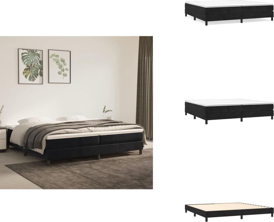 VidaXL Boxspringbed Zacht fluweel Pocketvering matras Middelharde ondersteuning Huidvriendelijk topmatras Multiplex lattenbodem 203x200x25 cm Kleur- zwart Materiaal- stof multiplex bewerkt hout Bed
