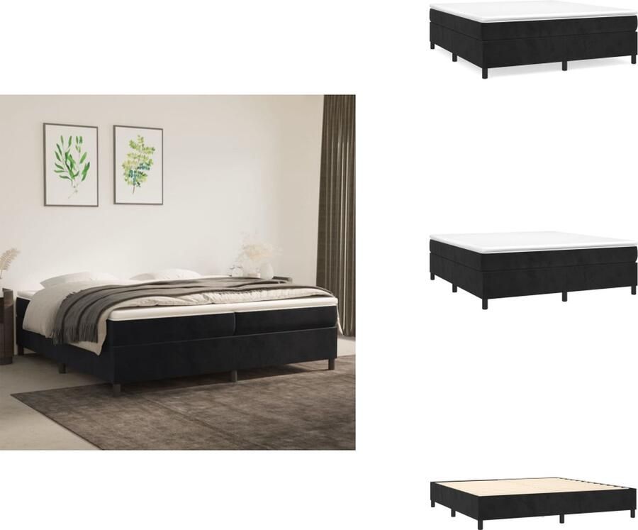 VidaXL Boxspringbed Zacht fluweel Pocketvering matras Middelharde ondersteuning Huidvriendelijk topmatras Multiplex lattenbodem Zwart 203x200x35 cm 100x200x20 cm 200x200x5 cm Bed