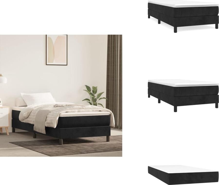 VidaXL Boxspringbed Fluweel Pocketvering Middelhard Huidvriendelijk Multiplex Zwart 203x100x25cm Wit Zwart 100x200x20cm Wit 100x200x5cm Bed