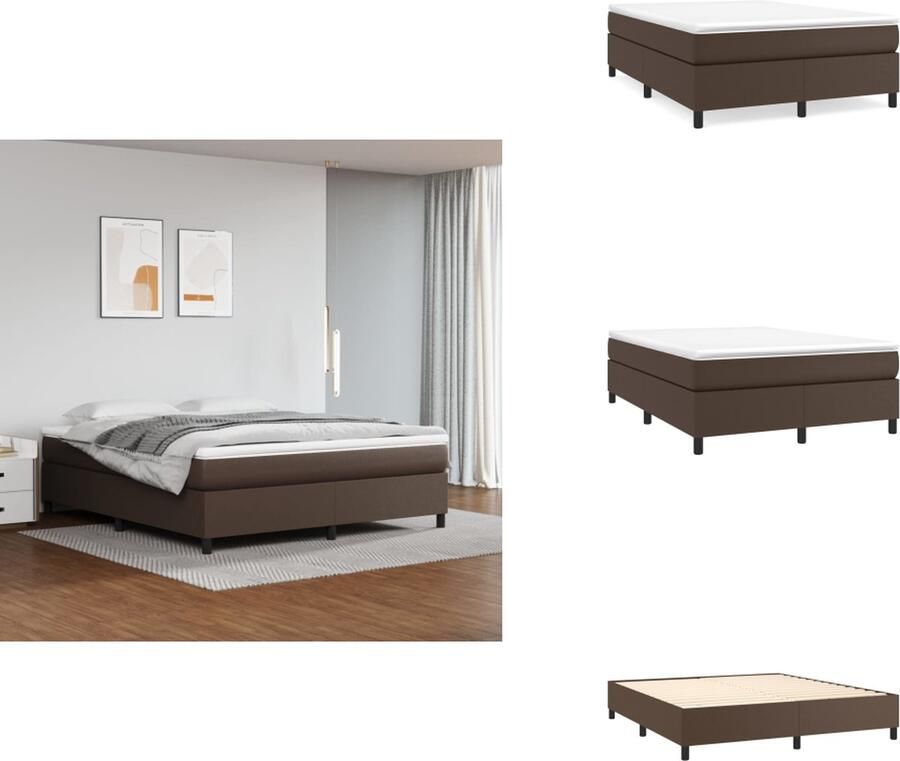 VidaXL Boxspring Bed Kunstleer Pocketvering Middelharde ondersteuning Huidvriendelijk Bruin 203 x 180 x 35 cm Inclusief matras en topmatras Bed