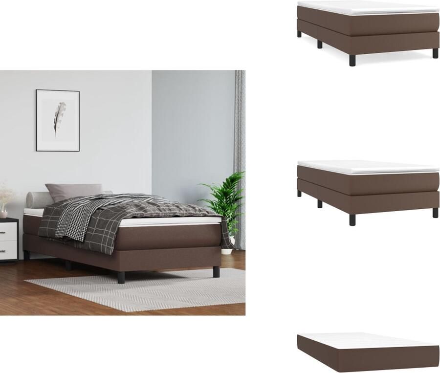 VidaXL Boxspringbed Pocketvering Multiplex lattenbodem Duurzaam kunstleer Middelharde ondersteuning Huidvriendelijk topmatras Bruin 203x90x25 cm Bed