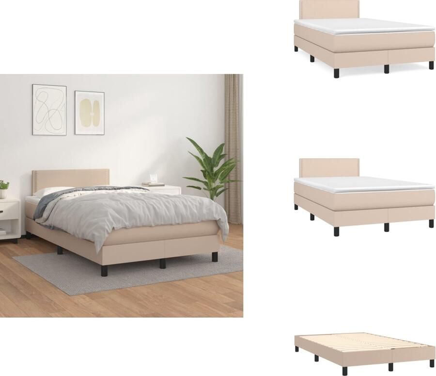 VidaXL Boxspringbed Cappuccino 203 x 120 x 118 128 cm Duurzaam kunstleer Verstelbaar hoofdbord Pocketvering matras Middelharde ondersteuning Huidvriendelijk topmatras Gratis montagehandleiding Bed - Foto 3