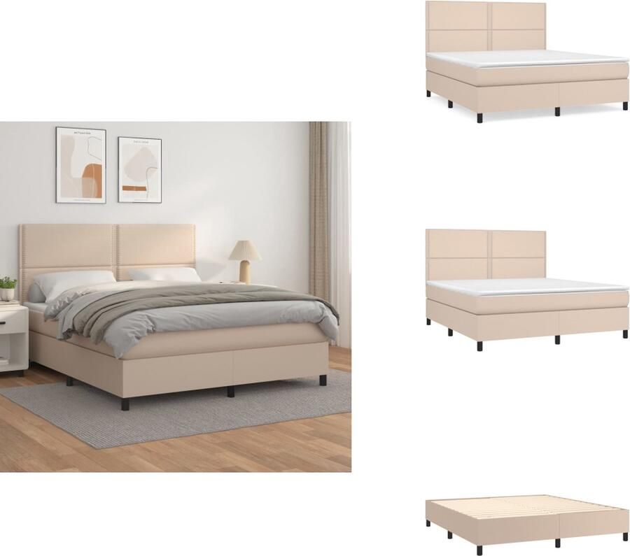 VidaXL Boxspringbed Cappuccino Kunstleer 203 x 160 x 118 128 cm Verstelbaar hoofdbord Pocketvering matras Middelharde ondersteuning Huidvriendelijk topmatras Bed