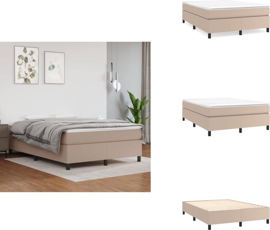VidaXL Boxspringbed Cappuccino Kunstleer 140 x 200 x 118 128 cm Pocketvering Matras Middelharde Ondersteuning Huidvriendelijk Topmatras Bed - Foto 3