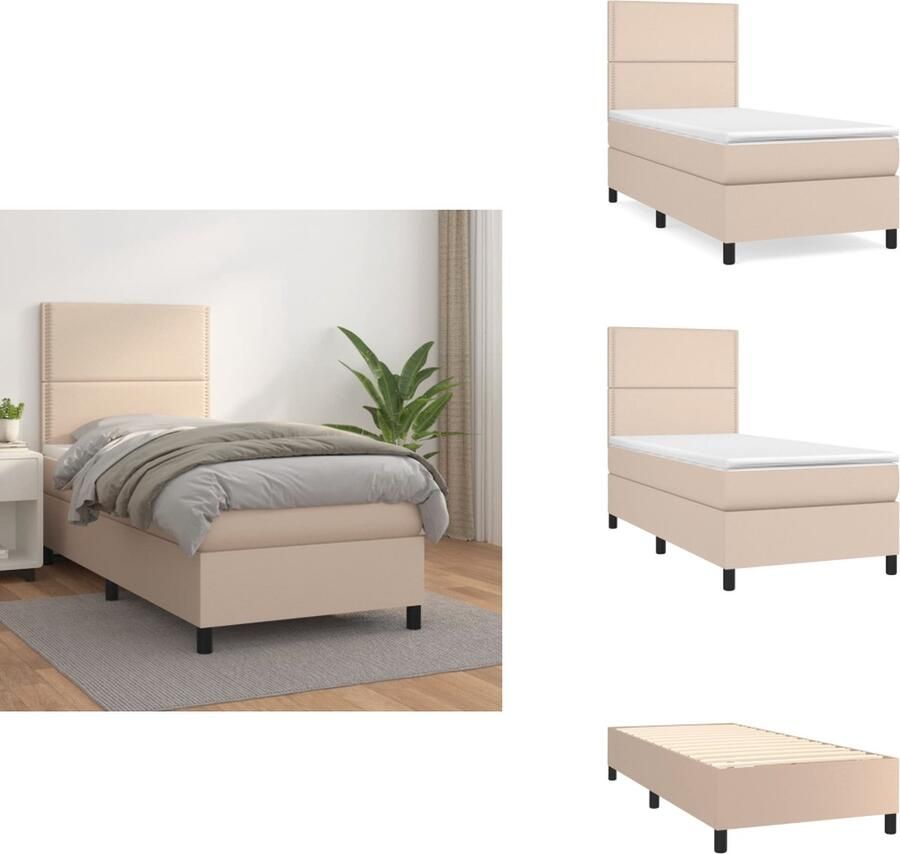 VidaXL Boxspring Bed Cappuccino 203 x 100 x 118 128 cm Kunstleer Hoofdbord Hoogte Verstelbaar Pocketvering Matras Middelharde Ondersteuning Huidvriendelijk Topmatras Bed