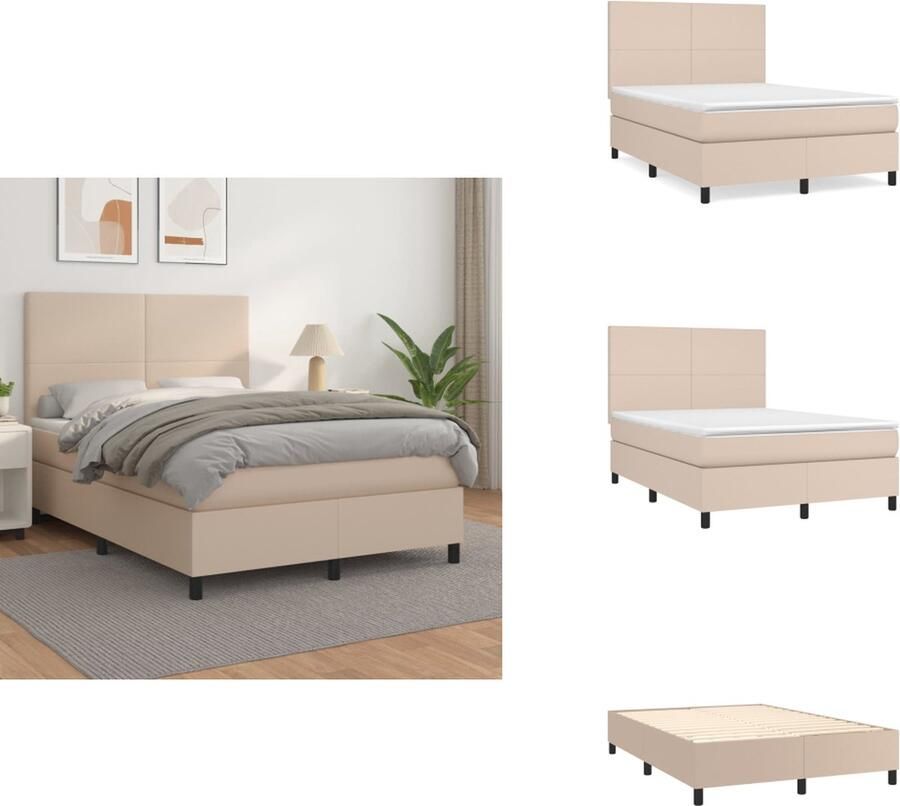 VidaXL Boxspringbed Cappuccino Kunstleren Bedframe Pocketvering Matras Huidvriendelijk Topmatras 203x144x118 128 cm Bed