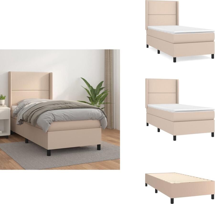 VidaXL Boxspringbed Cappuccino 203x103x118 128 cm Kunstleer Hoogwaardig materiaal Verstelbaar hoofdbord Pocketvering matras Middelharde ondersteuning Huidvriendelijk topmatras Montagehandleiding inbegrepen Bed