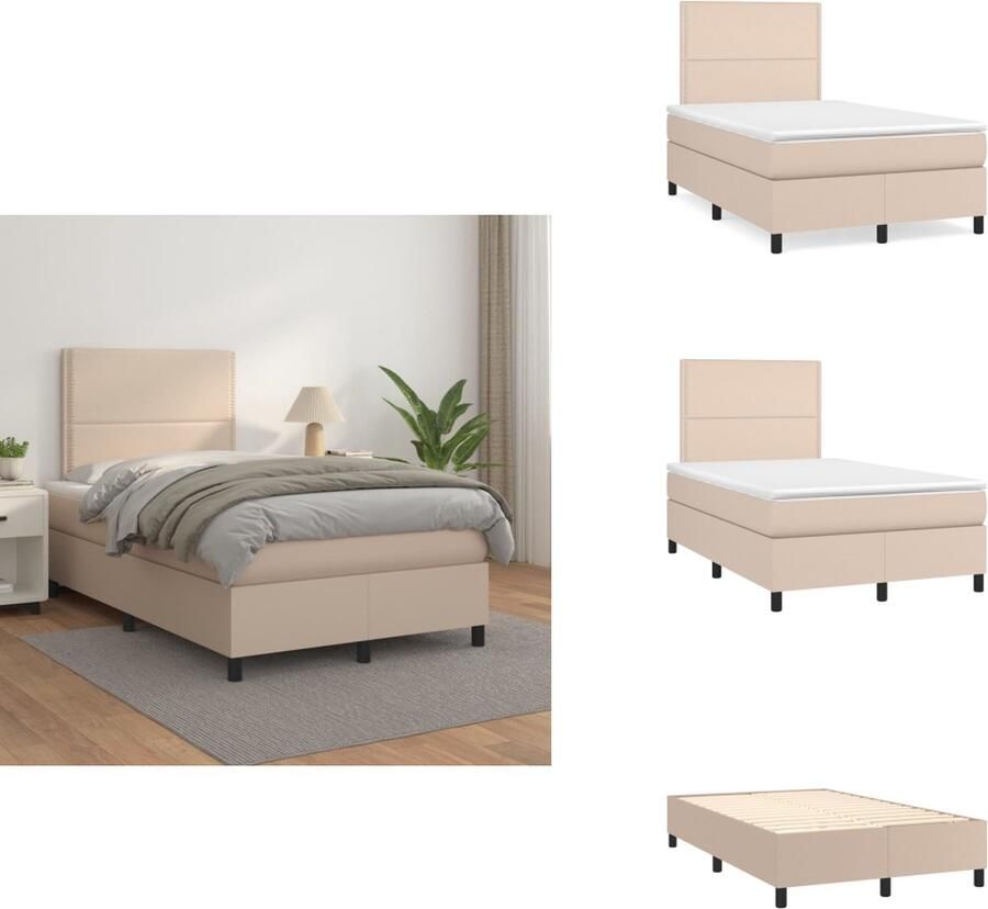 VidaXL Boxspringbed Cappuccino 203 x 120 x 118 128 cm Duurzaam kunstleer Verstelbaar hoofdbord Pocketvering matras Middelharde ondersteuning Huidvriendelijk topmatras Gratis montagehandleiding Bed