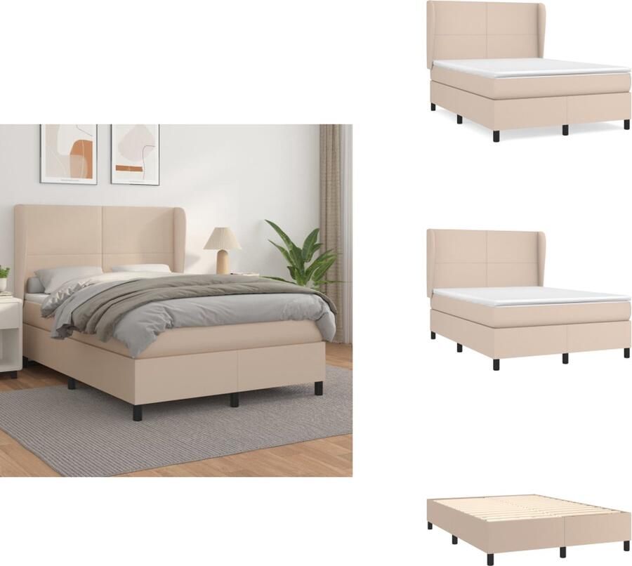 VidaXL Boxspringbed Cappuccino Kunstleer 140 x 200 x 118 128 cm Pocketvering Matras Middelharde Ondersteuning Huidvriendelijk Topmatras Bed