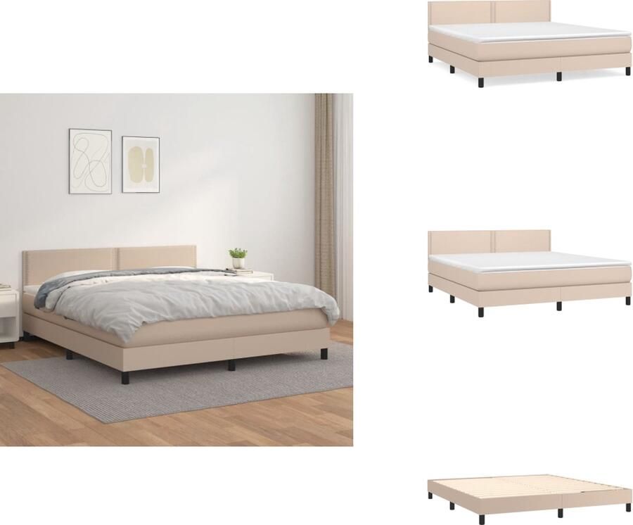 VidaXL Boxspringbed Kunstleer Pocketvering Middelharde ondersteuning 160x200 cm Luxe uitstraling Verstelbaar hoofdbord Huidvriendelijke topmatras Inclusief montagehandleiding Bed