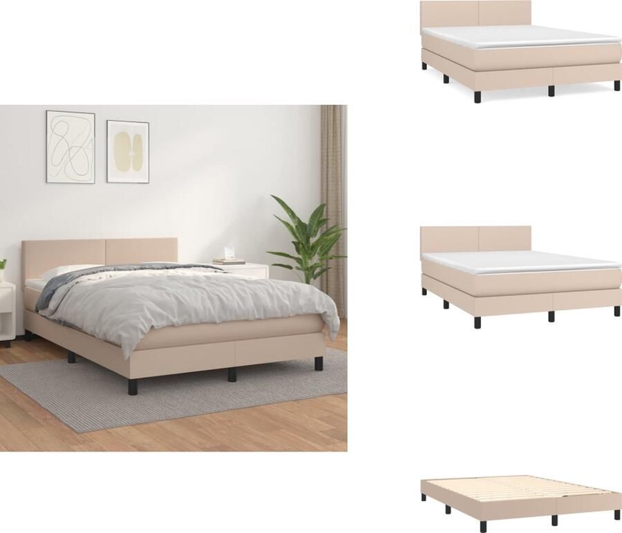VidaXL Boxspringbed Kunstleren bed in cappuccino 203x144x78 88 cm Pocketvering matras Huidvriendelijke topmatras Bed