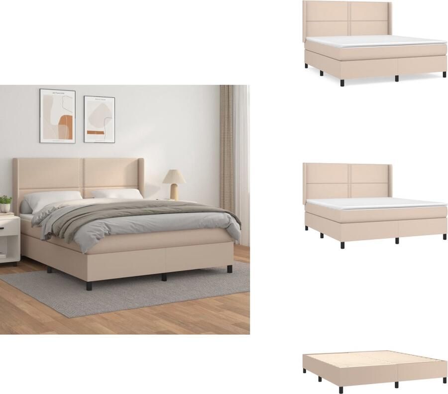 VidaXL Boxspringbed Cappuccino Kunstleer 203x163x118 128 cm Pocketvering matras Middelharde ondersteuning Huidvriendelijk topmatras Bed