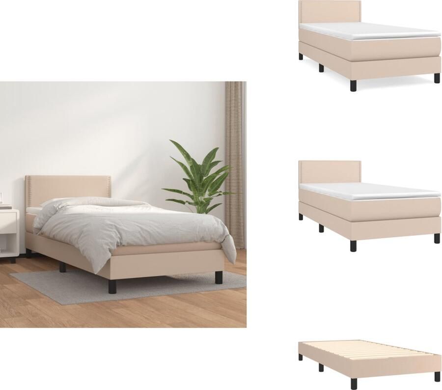 VidaXL Boxspringbed Cappuccino Kunstleer 203x103x78 88 cm Verstelbaar Hoofdbord Pocketvering Matras Middelharde Ondersteuning Huidvriendelijk Topmatras Bed - Foto 2