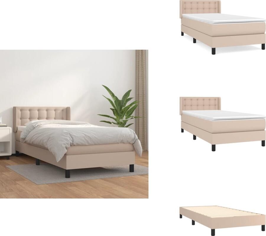 VidaXL Boxspringbed Bed 203x103x78 88 cm Kunstleer Cappuccino Pocketvering matras Middelharde ondersteuning Huidvriendelijk topmatras Bed