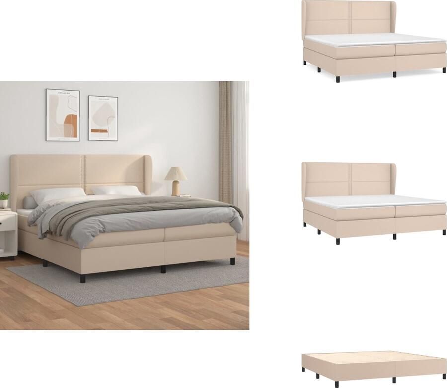 VidaXL Boxspringbed Bedmatras Pocketvering Middelharde ondersteuning Huidvriendelijk topmatras Cappuccino 203x203x118 128 cm Bed