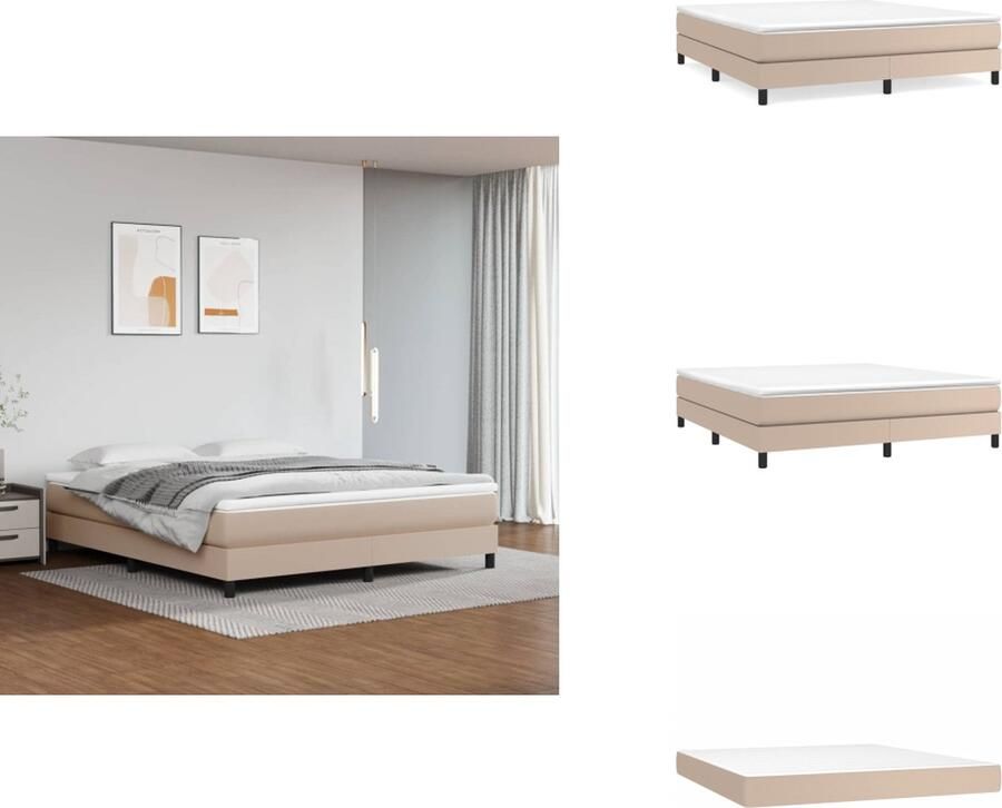 VidaXL Boxspringbed Kunstleer Pocketvering Middelharde ondersteuning Huidvriendelijk Multiplex lattenbodem Cappuccino 203 x 160 x 25 cm Wit 160 x 200 x 20 cm 160 x 200 x 5 cm 1x bedframe 1x matras 1x topmatras Bed