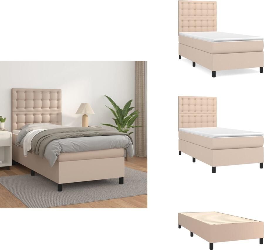 VidaXL Boxspringbed Cappuccino Kunstleer 203x83x118 128 cm Met verstelbaar hoofdbord Pocketvering matras Middelharde ondersteuning Huidvriendelijk topmatras Inclusief montagehandleiding Bed