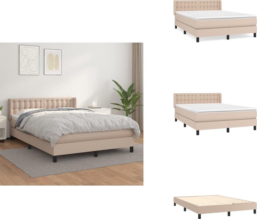 VidaXL Boxspringbed Cappuccino Kunstleren bed in 140x200cm met pocketvering matras en comfortabel topmatras Verstelbaar hoofdbord Duurzaam materiaal Huidvriendelijk Eenvoudige montage Bed