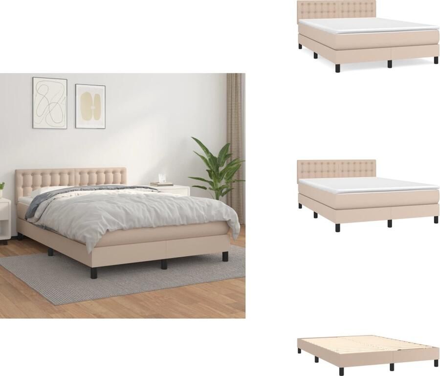 VidaXL Boxspringbed Cappuccino Kunstleer 140 x 200 x 118 128 cm Pocketvering Matras Middelharde Ondersteuning Huidvriendelijk Topmatras Bed - Foto 2
