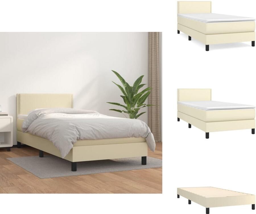 VidaXL Boxspringbed Crème Kunstleer 203x100x78 88 cm Hoogwaardige pocketvering Verstelbaar hoofdbord Comfortabele ondersteuning Huidvriendelijk topmatras Bed