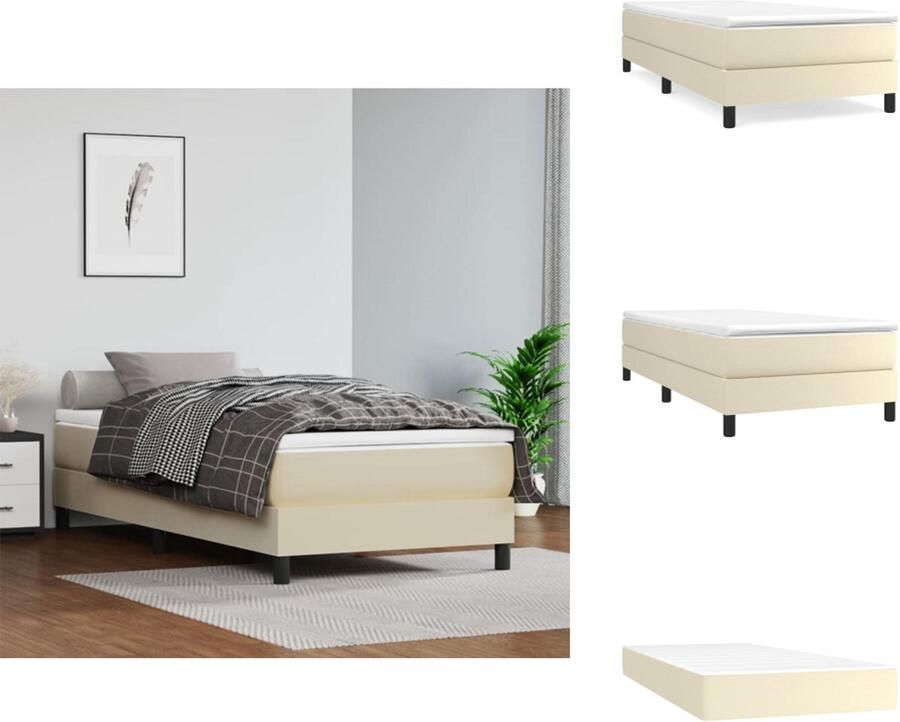 VidaXL Boxspringbed Crème Kunstleer 203 x 100 x 25 cm Pocketvering Matras Middelharde Ondersteuning Huidvriendelijk Topmatras Multiplex Lattenbodem Bed