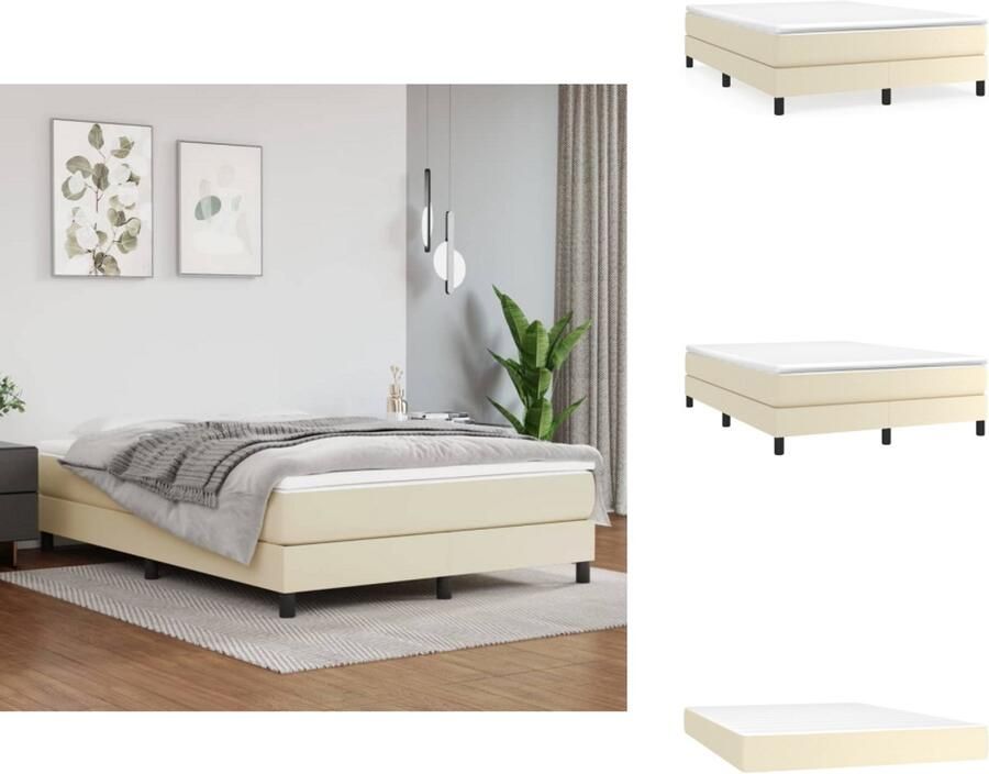 VidaXL Boxspring Boxsprings Bed Slaapmeubel Boxspring met matras kunstleer crèmekleurig 140x200 cm