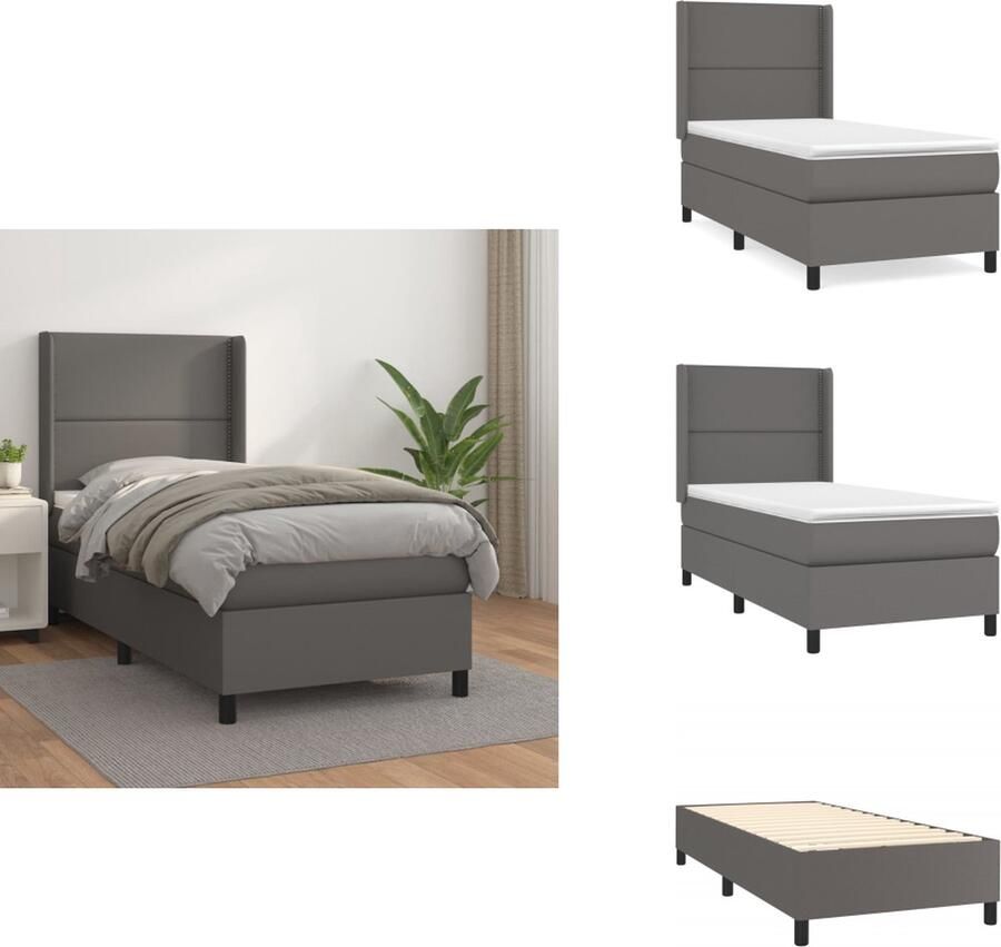 VidaXL Boxspringbed Luxe Grijs 203 x 103 x 118 128 cm Duurzaam kunstleer Verstelbaar hoofdbord Pocketvering matras Middelharde ondersteuning Huidvriendelijk topmatras Montagehandleiding inbegrepen Bed