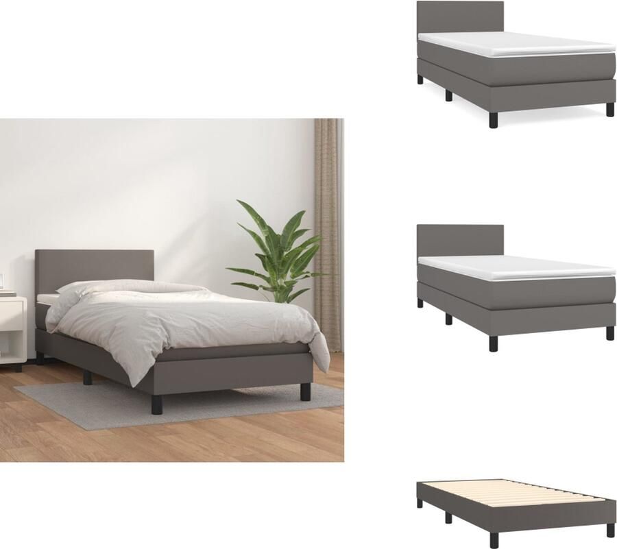 VidaXL Boxspringbed Bed 203 x 100 x 78 88 cm Duurzaam kunstleer verstelbaar hoofdbord pocketvering matras middelharde ondersteuning Huidvriendelijk topmatras Grijs Inclusief montagehandleiding Bed