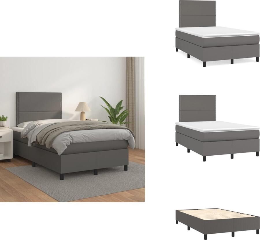 VidaXL Boxspringbed Grijs kunstleer 203 x 120 x 118 128 cm Duurzaam comfortabel Verstelbaar hoofdbord Pocketvering matras Middelharde ondersteuning Huidvriendelijk topmatras Inclusief montagehandleiding Bed