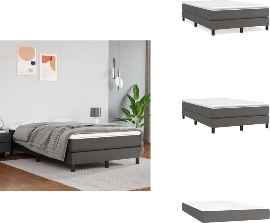 VidaXL Boxspringbed Bedframe Kunstleer Grijs 203x120x25cm Matras Pocketvering 120x200x20cm Topmatras Schuim 120x200x5cm Bed