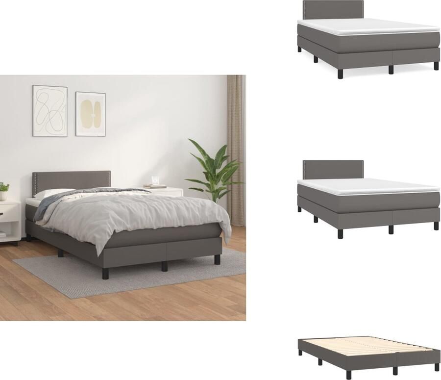 VidaXL Boxspringbed Grijs Kunstleer 203 x 120 x 35 cm Pocketvering matras Middelharde ondersteuning Huidvriendelijk topmatras Multiplex lattenbodem Bed - Foto 3