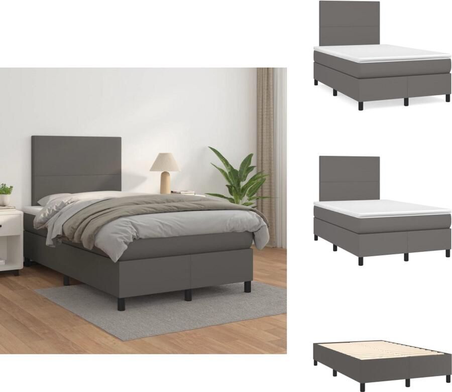 VidaXL Boxspringbed Grijs kunstleer 203 x 120 x 118 128 cm Duurzaam comfortabel Verstelbaar hoofdbord Pocketvering matras Middelharde ondersteuning Huidvriendelijk topmatras Inclusief montagehandleiding Bed - Foto 2