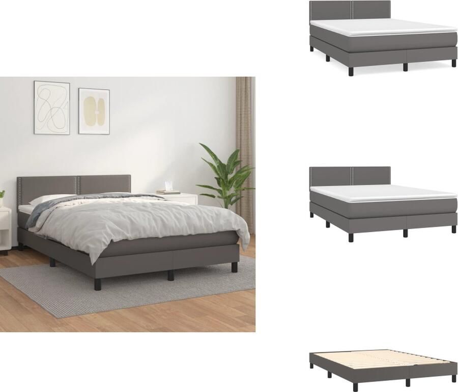 VidaXL Boxspringbed Grijs Kunstleren Bedframe 193 x 144 x 78 88 cm Inclusief Pocketvering Matras en Topmatras Verstelbaar Hoofdbord Duurzaam en Comfortabel Bed