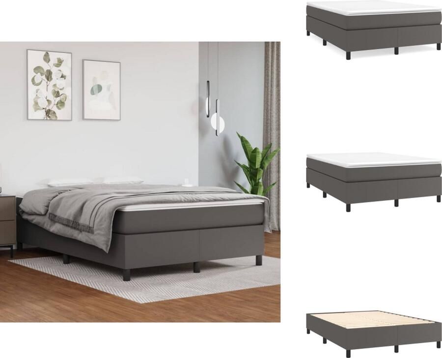 VidaXL Boxspringbed Grijs Kunstleren Bedframe 193 x 144 x 78 88 cm Inclusief Pocketvering Matras en Topmatras Verstelbaar Hoofdbord Duurzaam en Comfortabel Bed - Foto 3